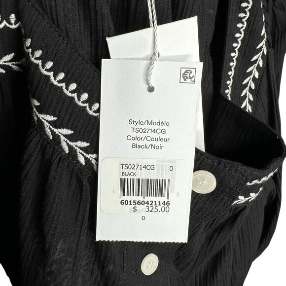 DEREK LAM 10 CROSBY Tama‎ Black White Embroidered Crop Top Blouse Women's Size 0 - Picture 6 of 11